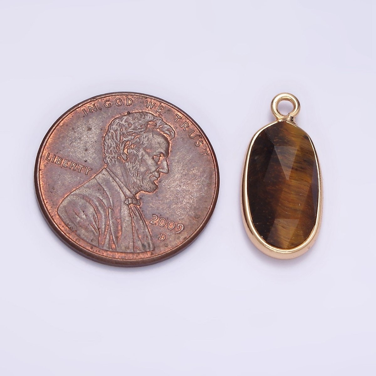 Gemstone Faceted Oval Gold Edge Pendant Charm Rose Quartz Onyx Amazon Charm N-1705 - N-1712 - DLUXCA