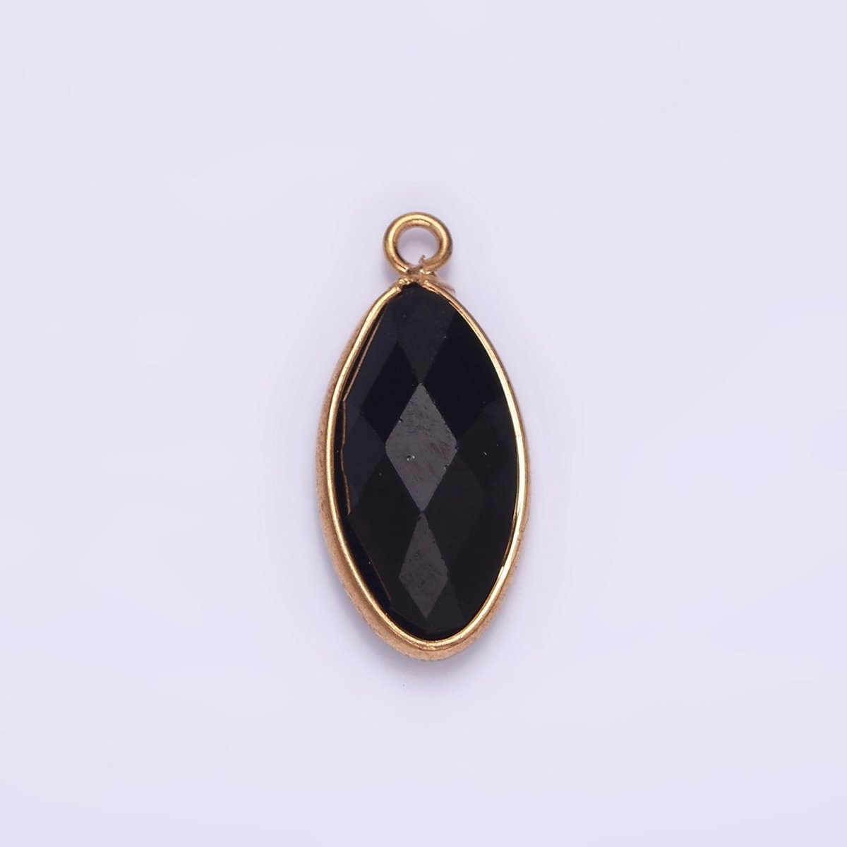 Gemstone Faceted Oval Gold Edge Pendant Charm Rose Quartz Onyx Amazonite Charm N1726 N1727 N1743 N1744 - DLUXCA