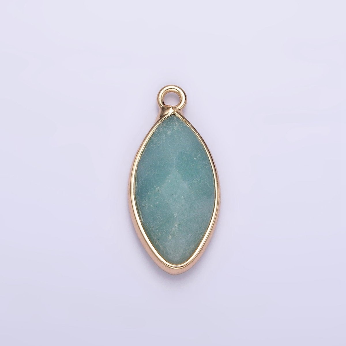 Gemstone Faceted Oval Gold Edge Pendant Charm Rose Quartz Onyx Amazonite Charm N1726 N1727 N1743 N1744 - DLUXCA