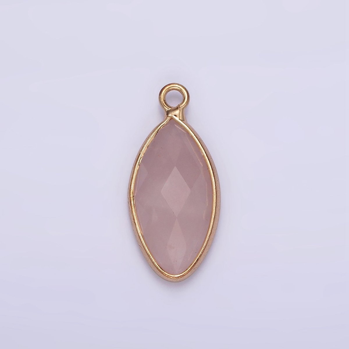 Gemstone Faceted Oval Gold Edge Pendant Charm Rose Quartz Onyx Amazonite Charm N1726 N1727 N1743 N1744 - DLUXCA