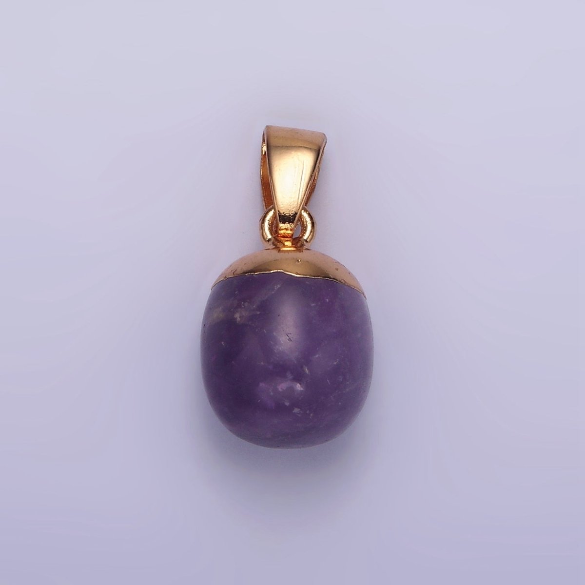 Gemstone Oval Potato Gold Pendant Charm Rose Quartz Moonstone Amethyst Amazonite Charm N1305 N1306 N1307 N1308 - DLUXCA