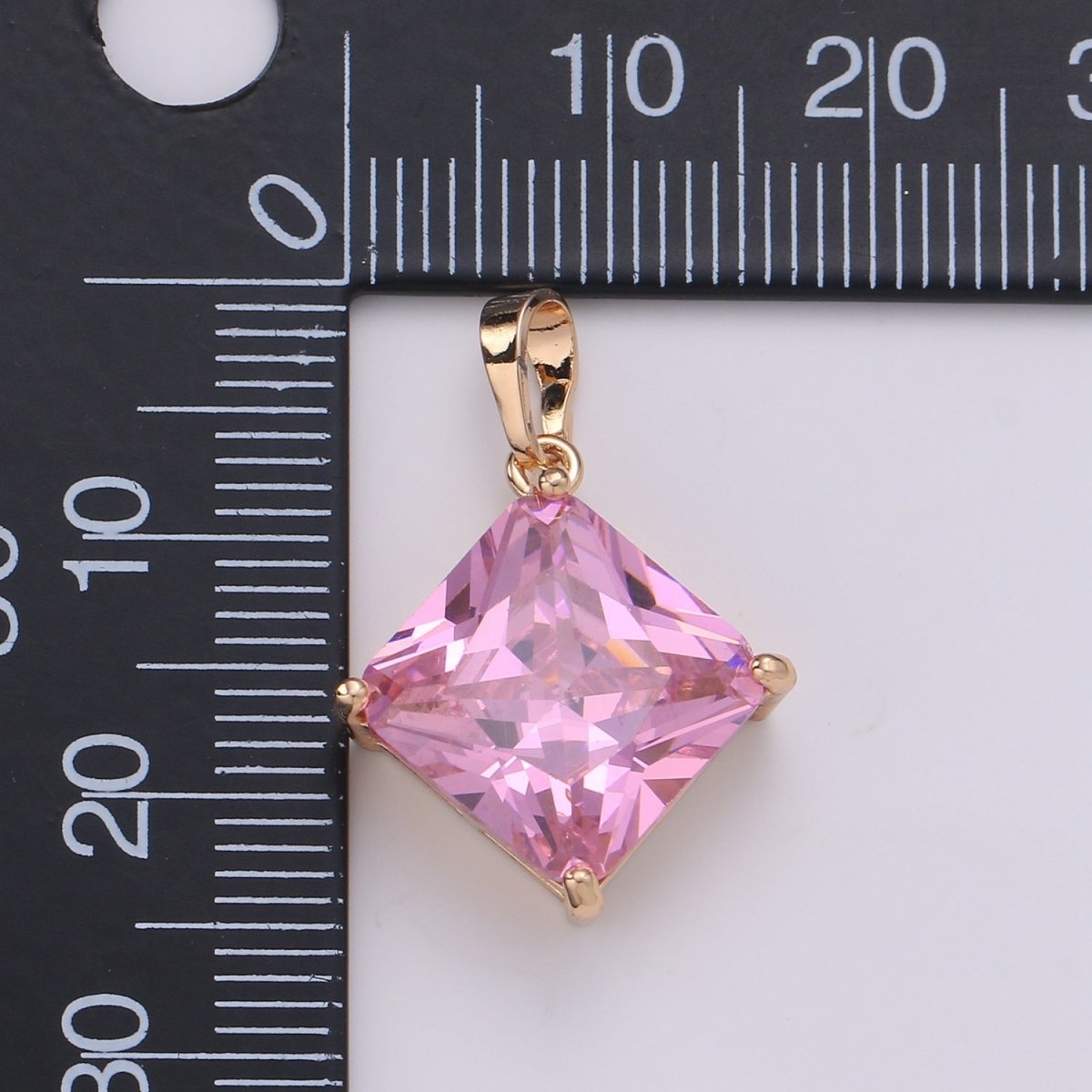 Gemstone Rhombus Charm, Pink Solitaire Cz Pendant, 25x15mm, 18k Gold Filled Pendnt Dangle Jewelry, Necklace Earring Valentine Gift J-113 - DLUXCA