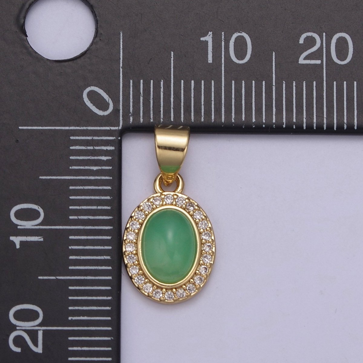 Genuine Green Jade Oval with Clear Cubic Zircon Pendant for Minimalist Jewelry Gemstone H-791 - DLUXCA