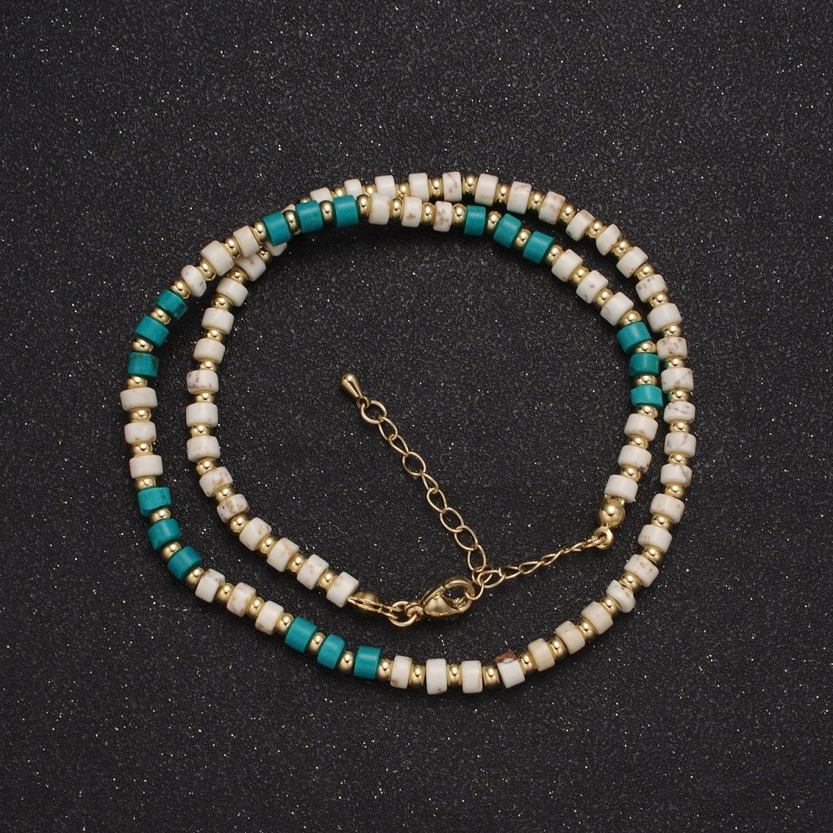 Genuine Natural Turquoise Beaded Necklace With Wooden Opal Beads Gemstone Necklace, Simple Classic Boho Layer Necklace | WA-588 Clearance Pricing - DLUXCA
