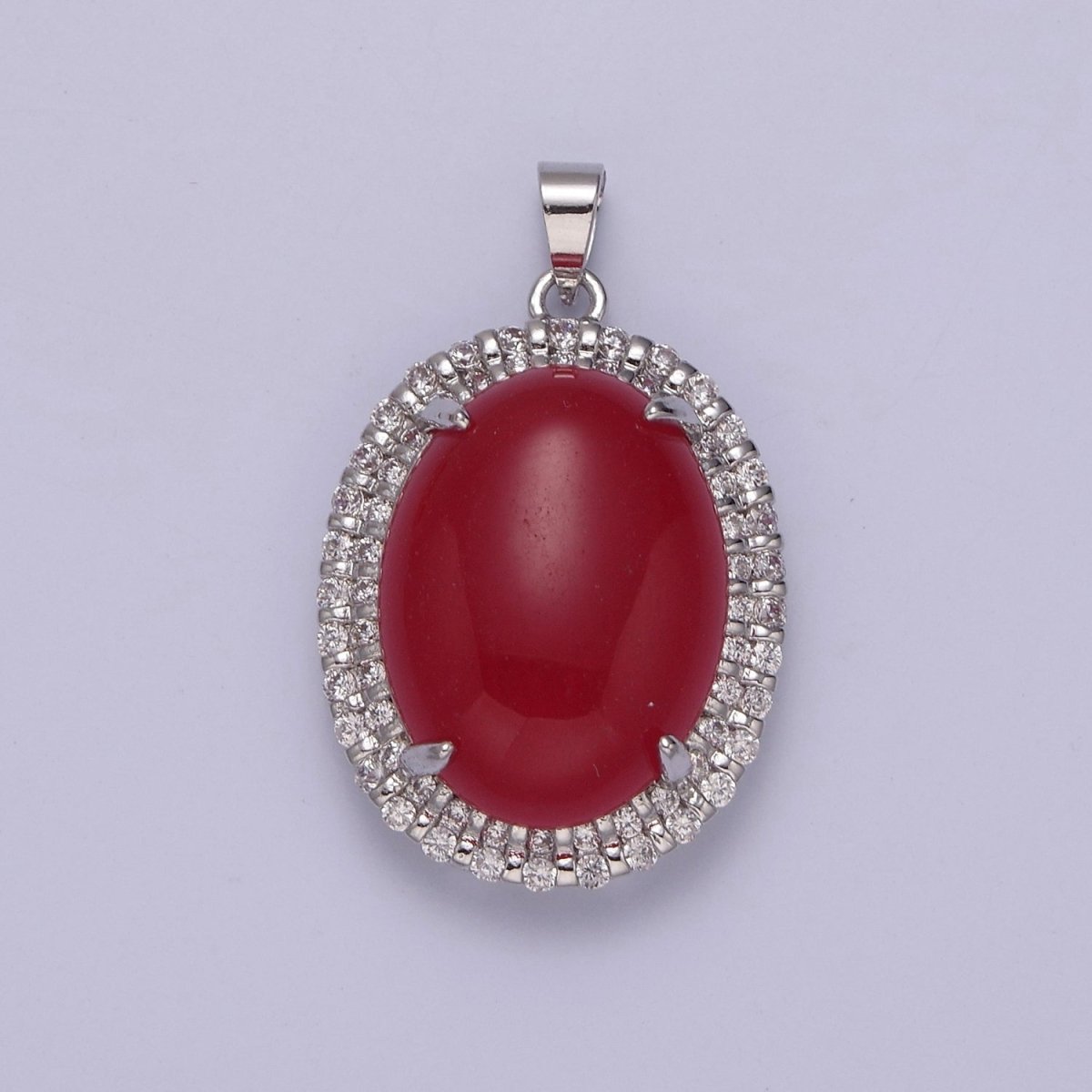 Genuine Red Oval Shaped with Clear Cubic Zircon Jade Pendant W-636 W-637 - DLUXCA