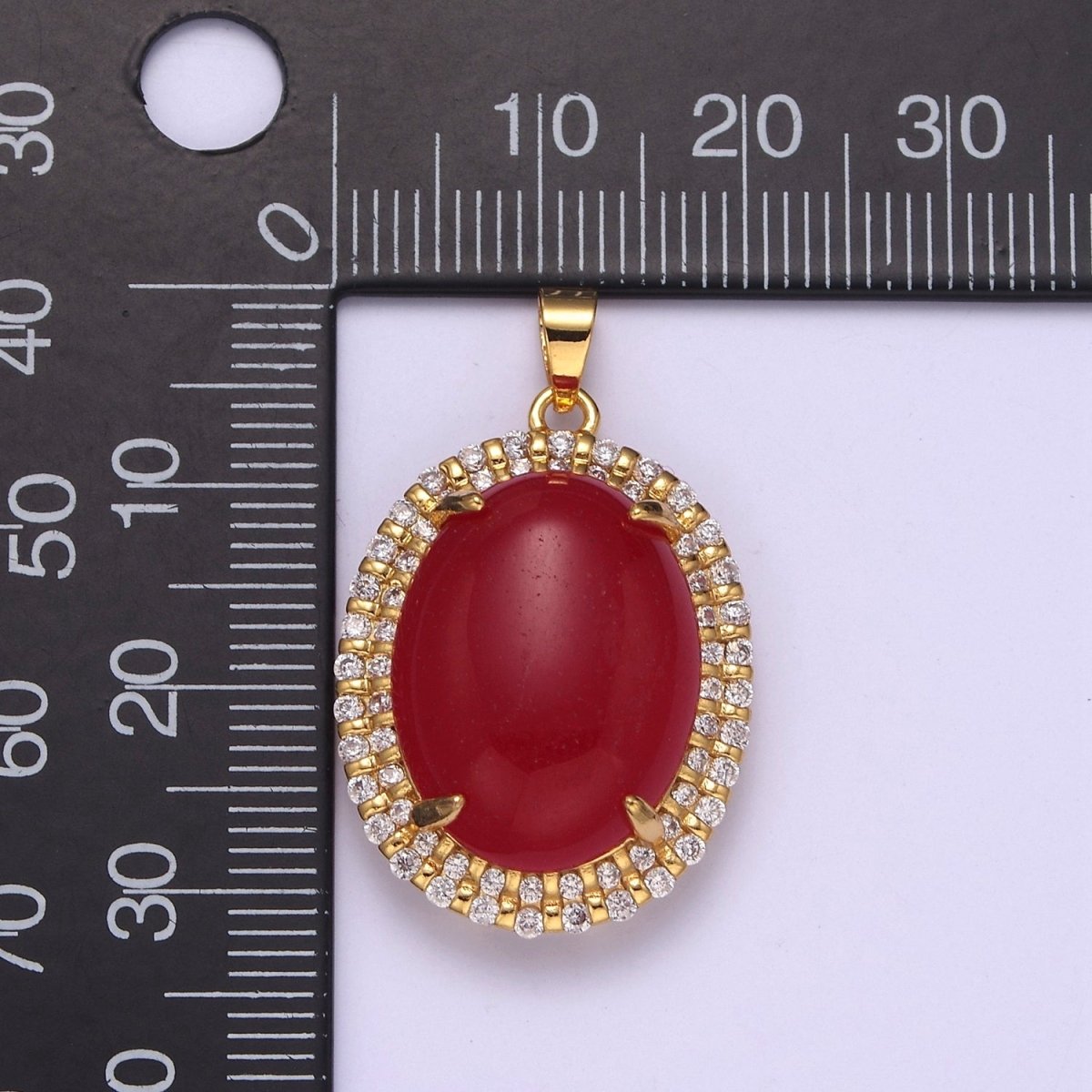 Genuine Red Oval Shaped with Clear Cubic Zircon Jade Pendant W-636 W-637 - DLUXCA