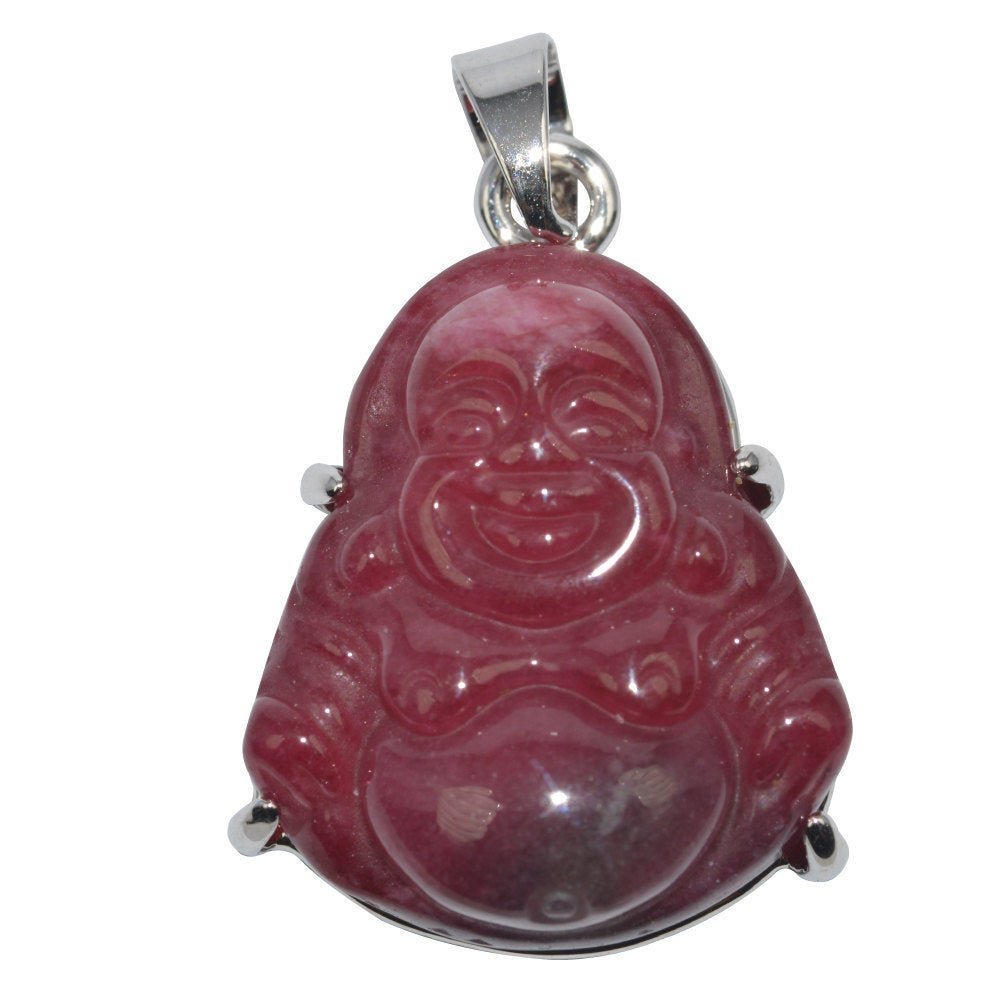 Genuine Ruby Red Natural Friendship and Love Meaning White Gold Filled Gemstone Necklace Jewelry Pendant Good Luck Buddha Design 1 pc O-112 - DLUXCA