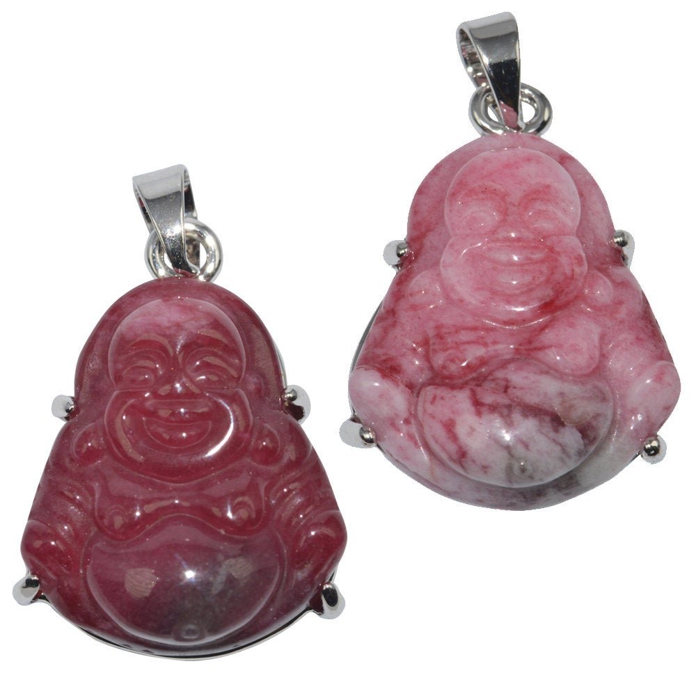 Genuine Ruby Red Natural Friendship and Love Meaning White Gold Filled Gemstone Necklace Jewelry Pendant Good Luck Buddha Design 1 pc O-112 - DLUXCA