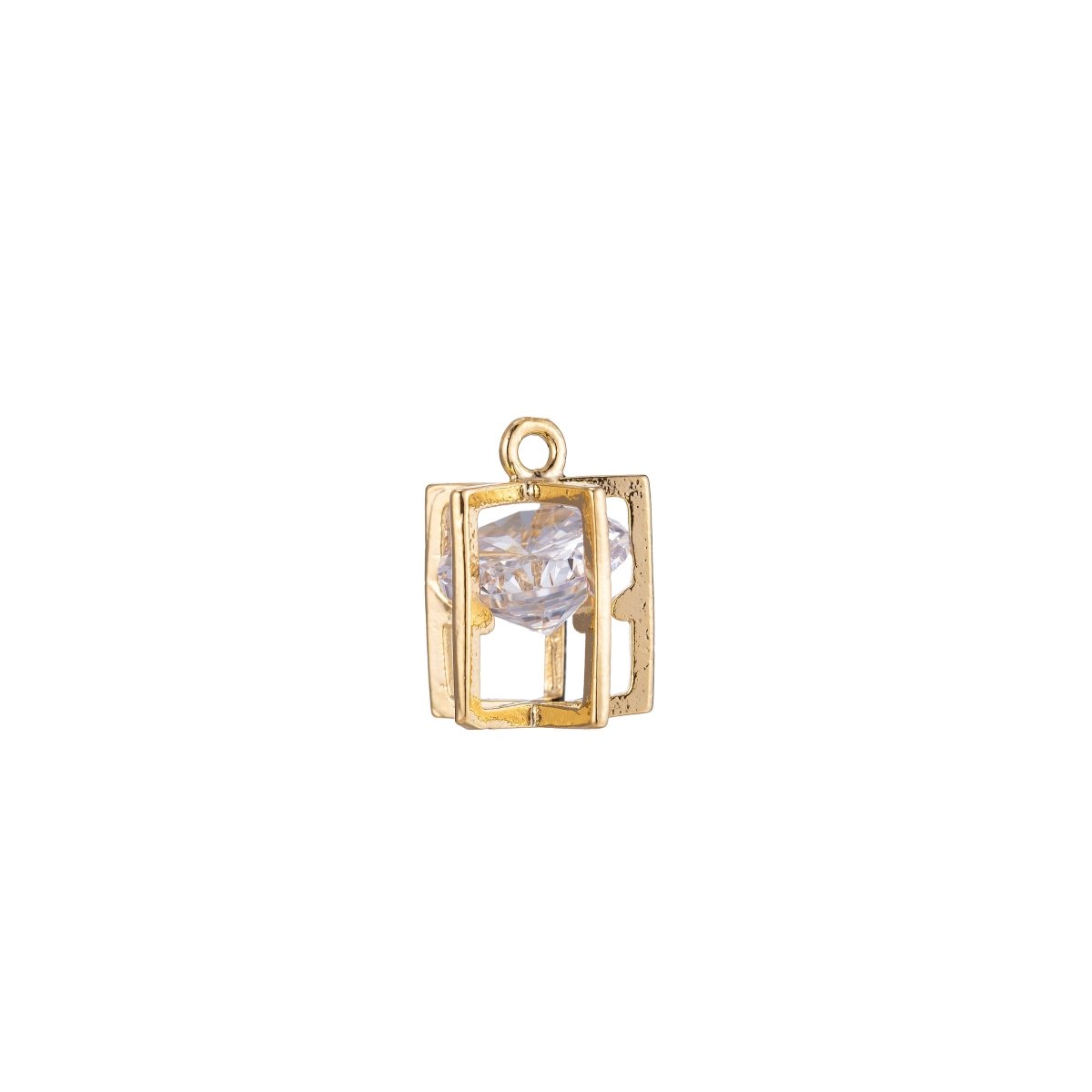 Geometric 3D Rectangle Charm, Micro Pave CZ Charm, Dainty Pendant Floating Crystal Modern Prong Chic Bar Necklace Charm for Jewelry Making, CL-E-417 - DLUXCA
