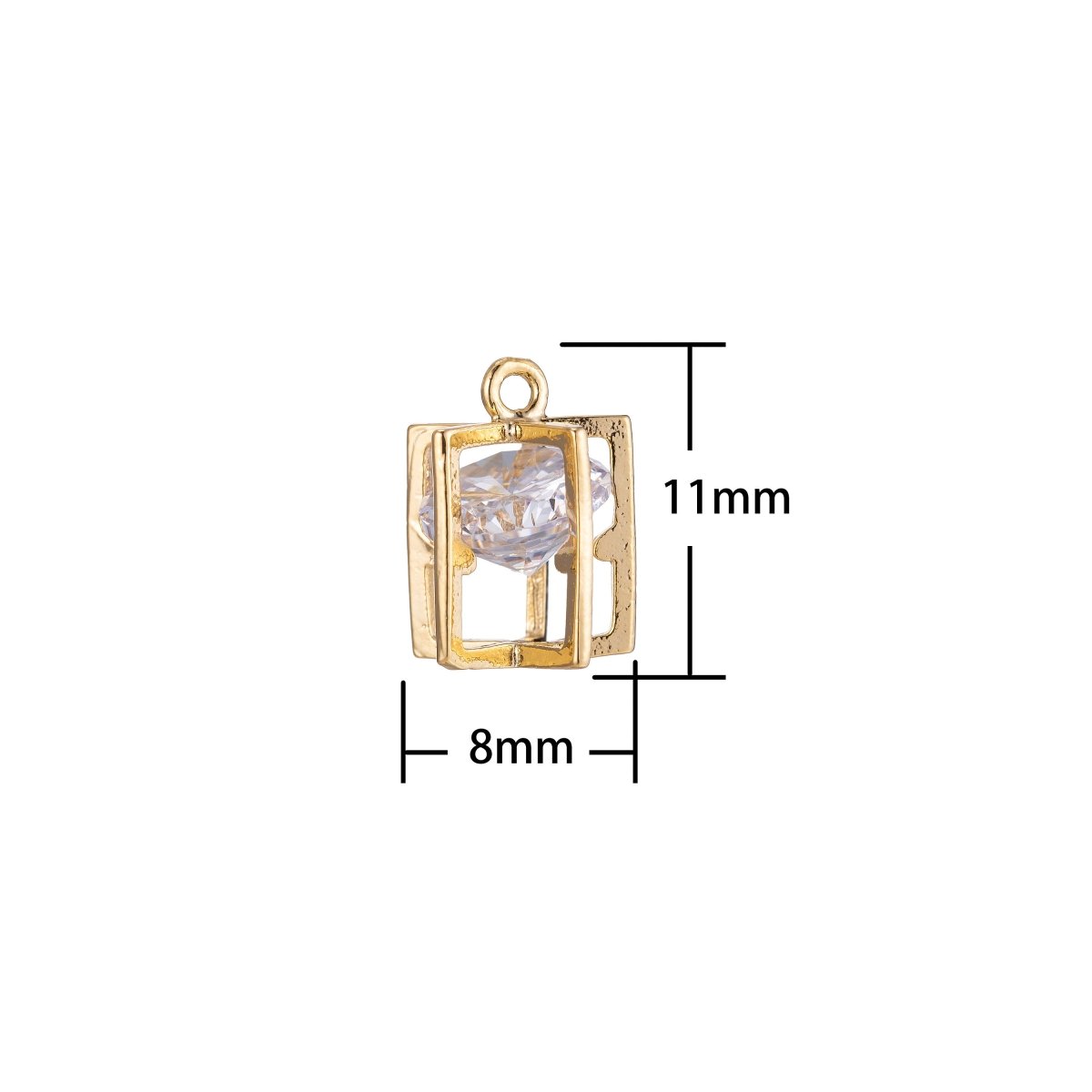 Geometric 3D Rectangle Charm, Micro Pave CZ Charm, Dainty Pendant Floating Crystal Modern Prong Chic Bar Necklace Charm for Jewelry Making, CL-E-417 - DLUXCA