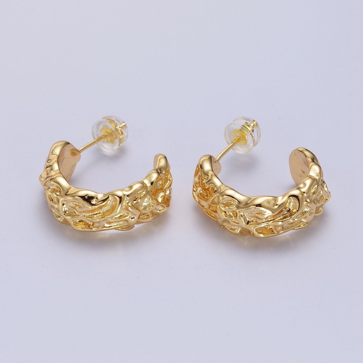 Geometric Abstract Foil C-Shaped Stud Hoops in Gold & Silver | AB016 AB017 - DLUXCA