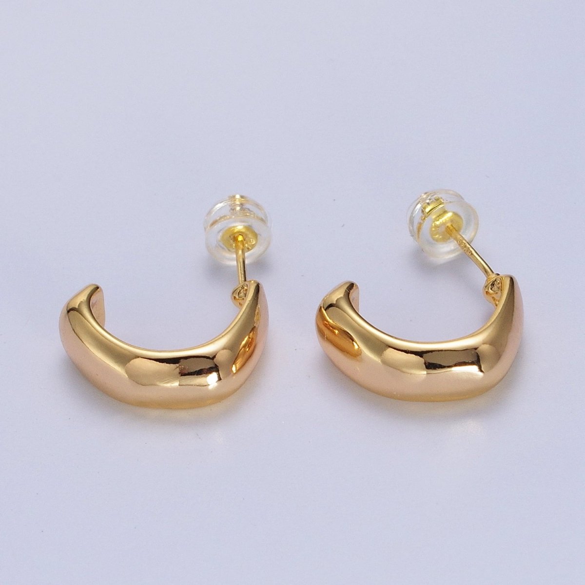 Geometric Abstract Gold Curved Stud Hoops Earrings | AB021 - DLUXCA