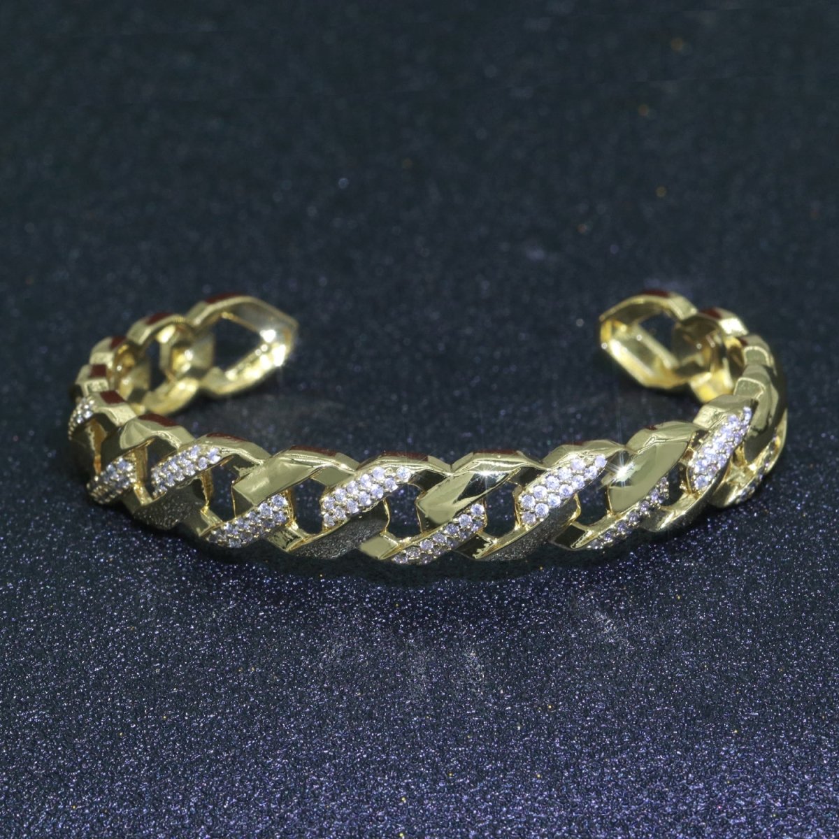 Geometric Curb Icing 24K Gold Filled Cuff Bracelet | WA-066 Clearance Pricing - DLUXCA