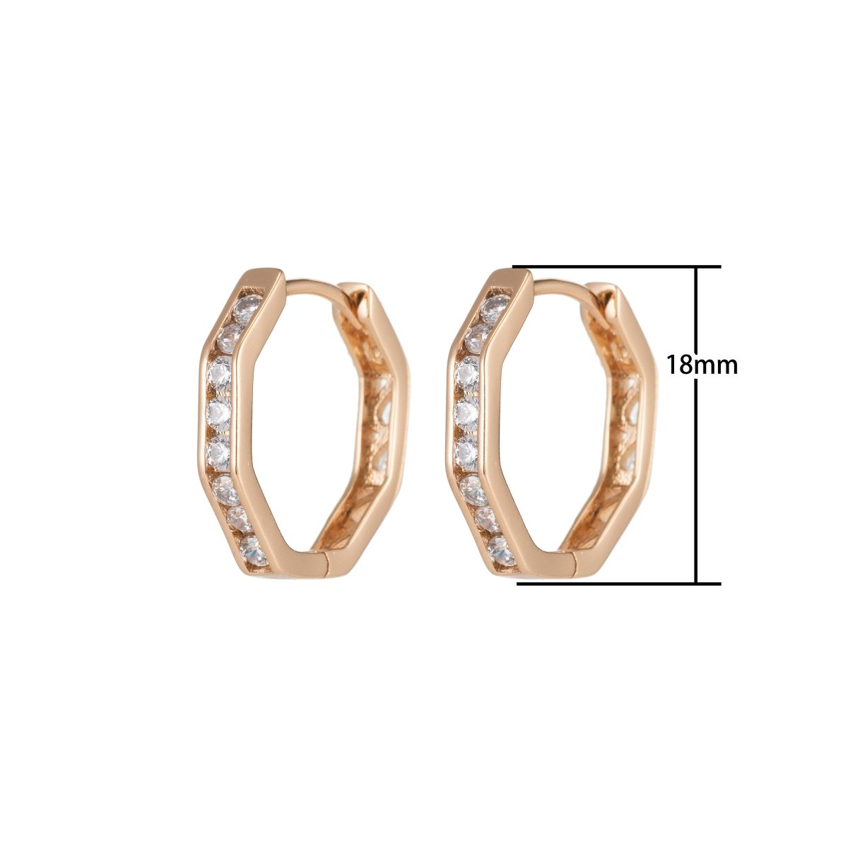 Geometric Earrings, Hexagon Earrings, Geometric Jewelry, Geometric Hoops Earrings Minimalist Micro Pave Huggie Earrings Q-055 - DLUXCA