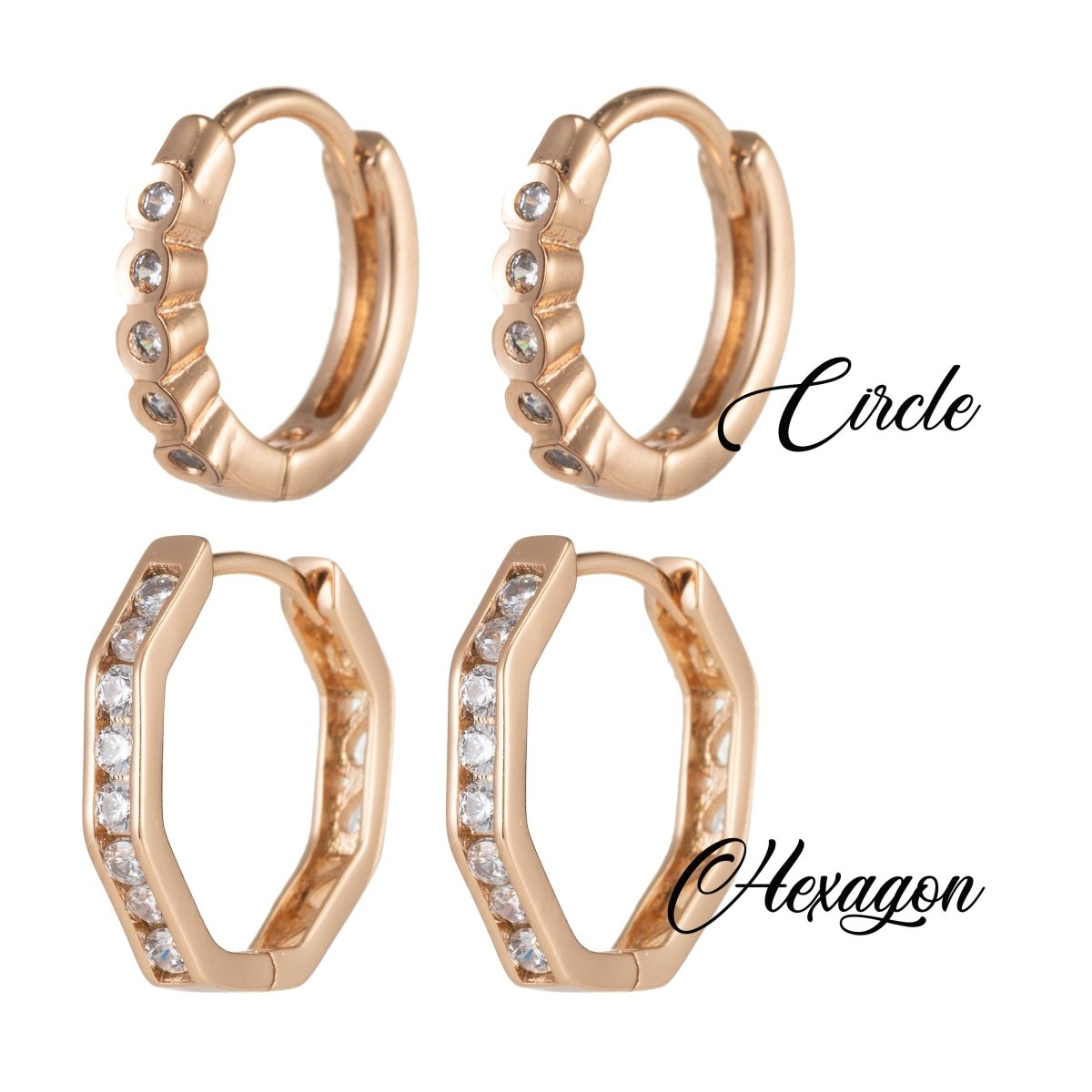 Geometric Earrings, Hexagon Earrings, Geometric Jewelry, Geometric Hoops Earrings Minimalist Micro Pave Huggie Earrings Q-055 - DLUXCA