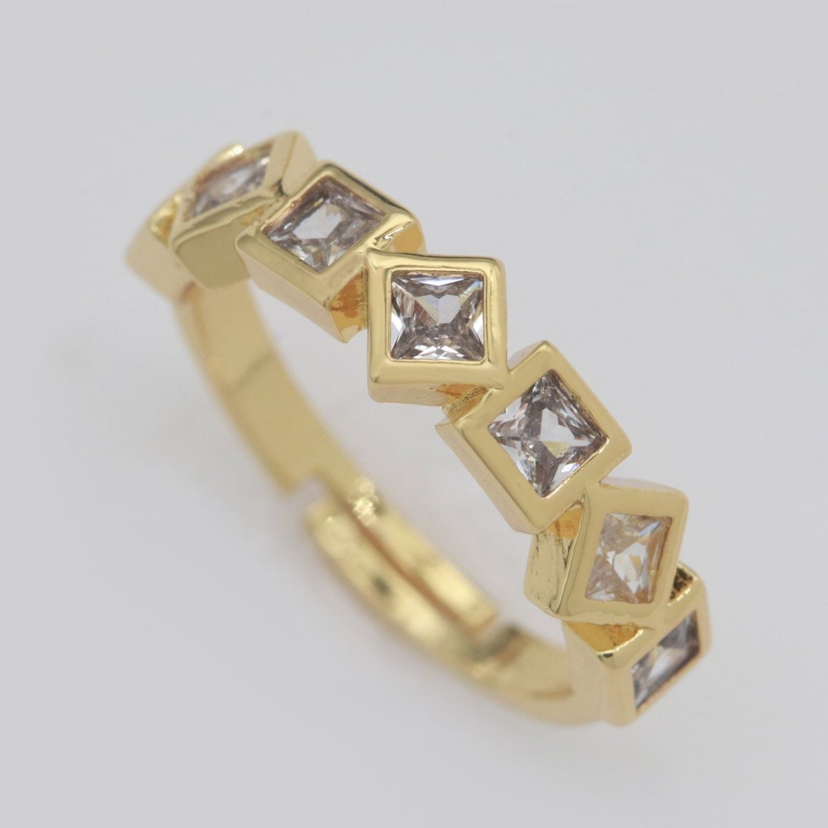 Geometric Gold Ring, Open Gold Adjustable Ring Pink / Clear / Green Color Cz Stone S-214 S-215 S-216 - DLUXCA