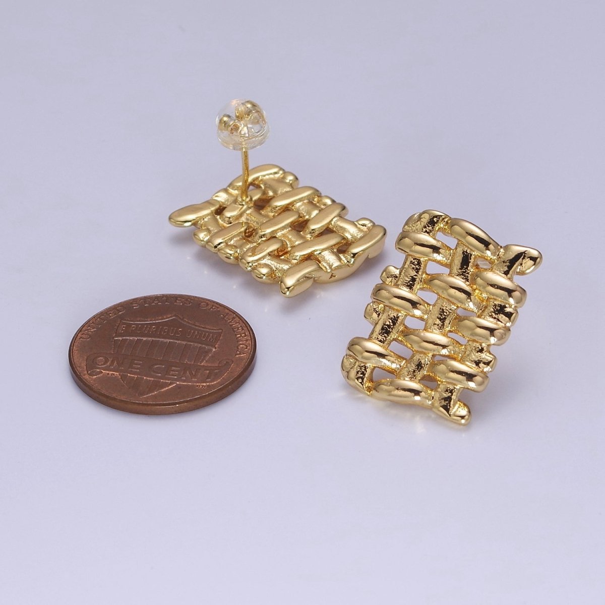 Geometric Rectangle Stud Earrings, 18k Gold fill Jewelry, Minimalist gold earrings, Small gold earrings for women V-136 - DLUXCA
