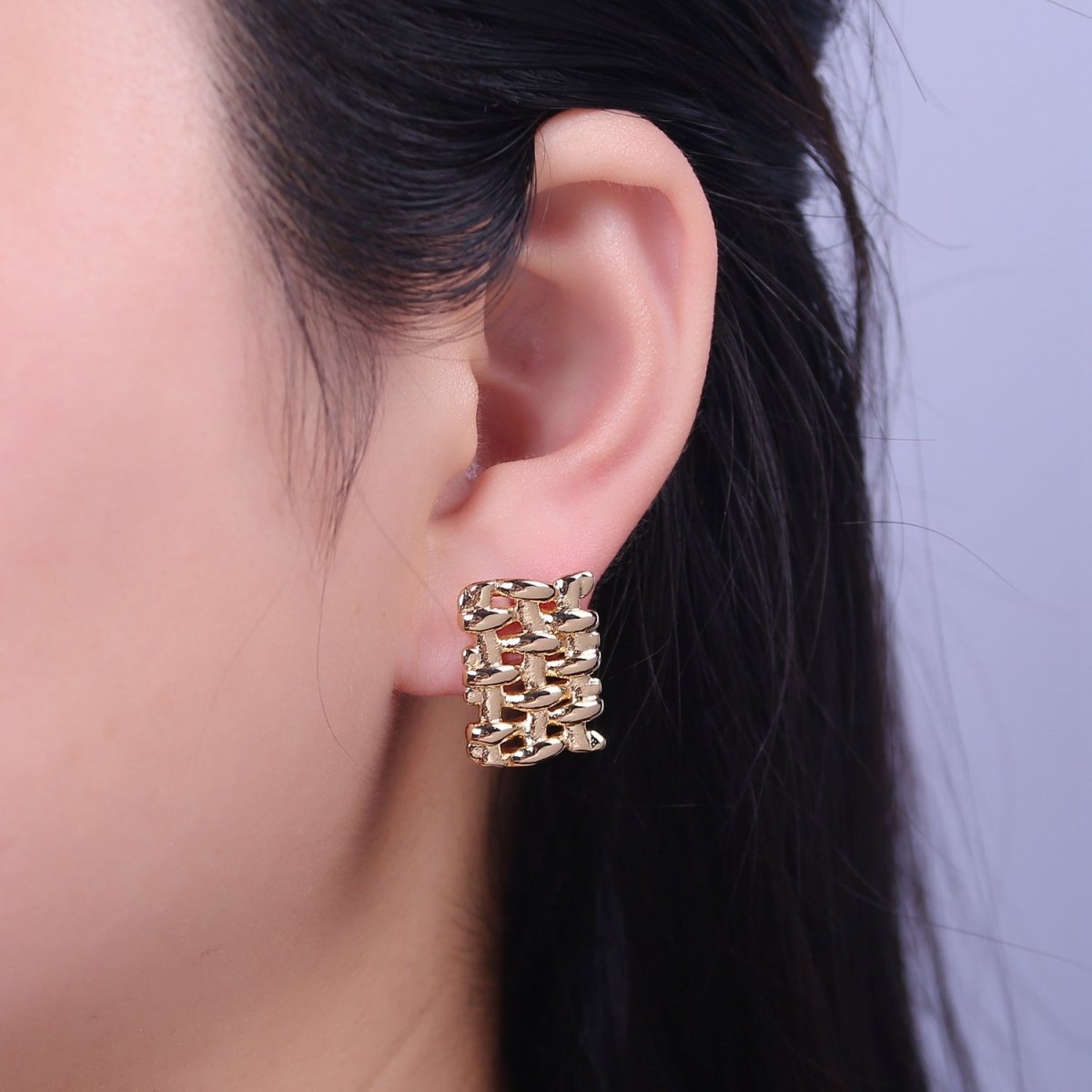 Geometric Rectangle Stud Earrings, 18k Gold fill Jewelry, Minimalist gold earrings, Small gold earrings for women V-136 - DLUXCA