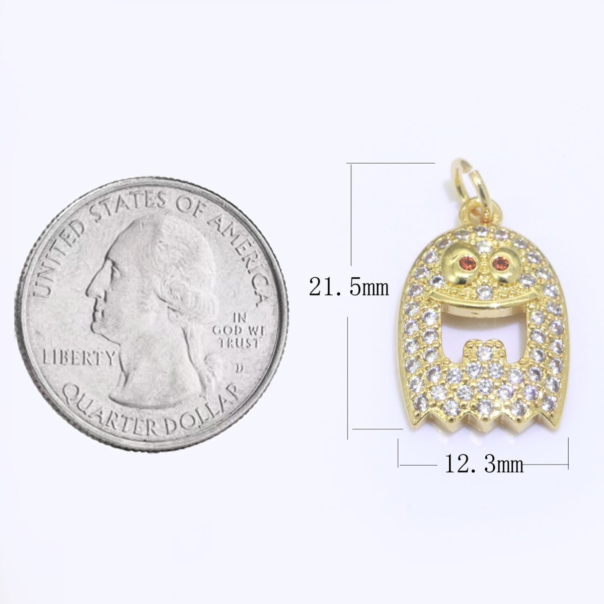 Ghost Charm, 14K Gold Filled CZ Micro Pave Ghost Pendant, Ghost Scary charm, Halloween Jewelry Making Pendant for Necklace Earring Bracelet M-552 - DLUXCA