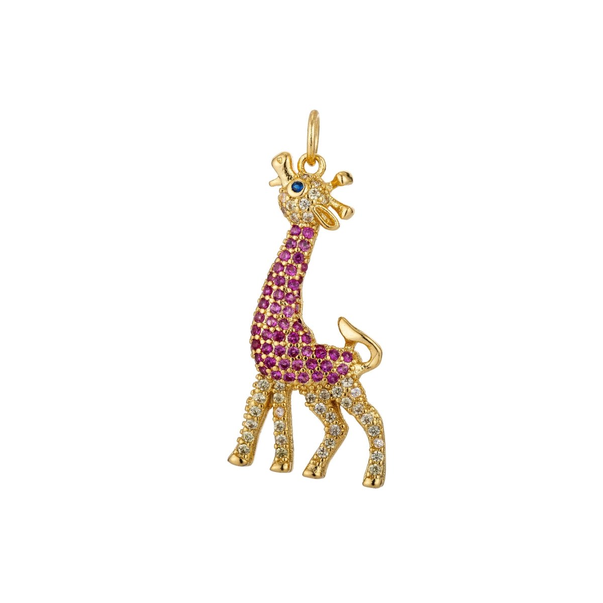 Giraffe charm with Micro Pave Charm in Gold Filled Silver / Yellow Gold Giraffe Pendant C-266 - DLUXCA