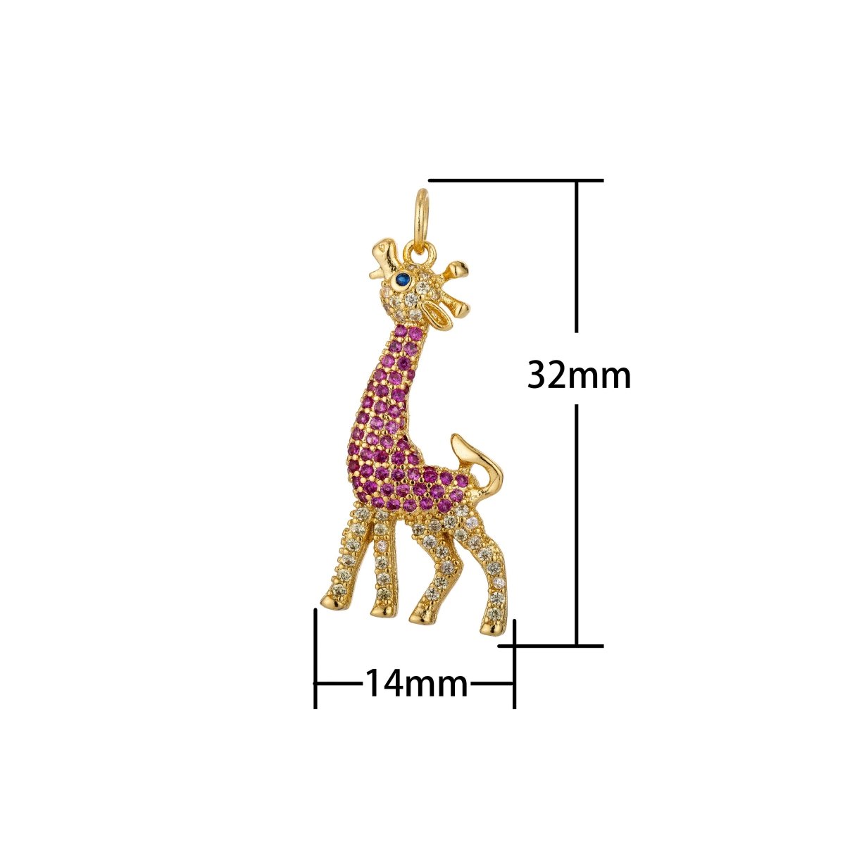 Giraffe charm with Micro Pave Charm in Gold Filled Silver / Yellow Gold Giraffe Pendant C-266 - DLUXCA