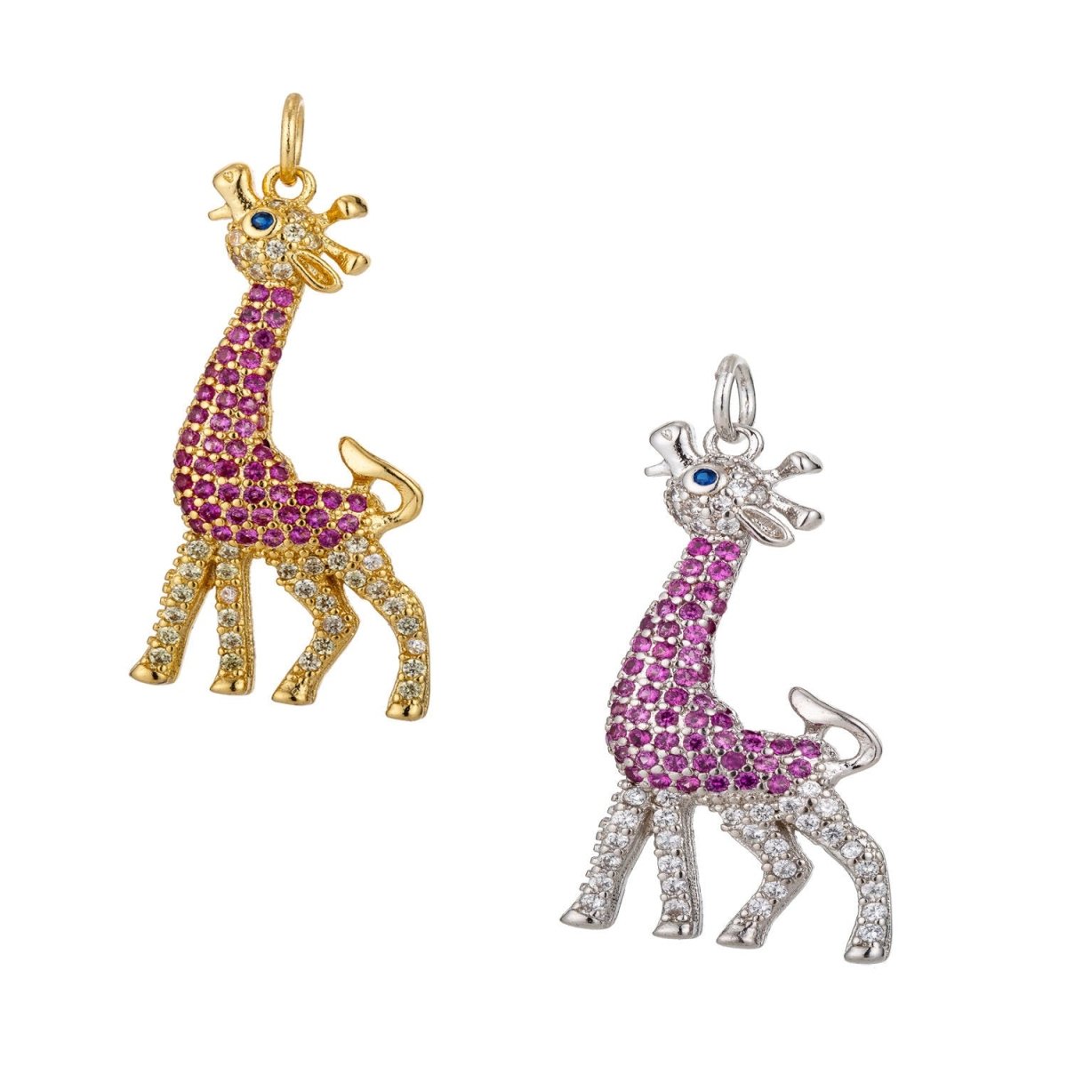 Giraffe charm with Micro Pave Charm in Gold Filled Silver / Yellow Gold Giraffe Pendant C-266 - DLUXCA