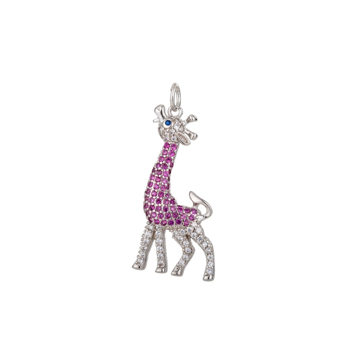 Giraffe charm with Micro Pave Charm in Gold Filled Silver / Yellow Gold Giraffe Pendant C-266 - DLUXCA