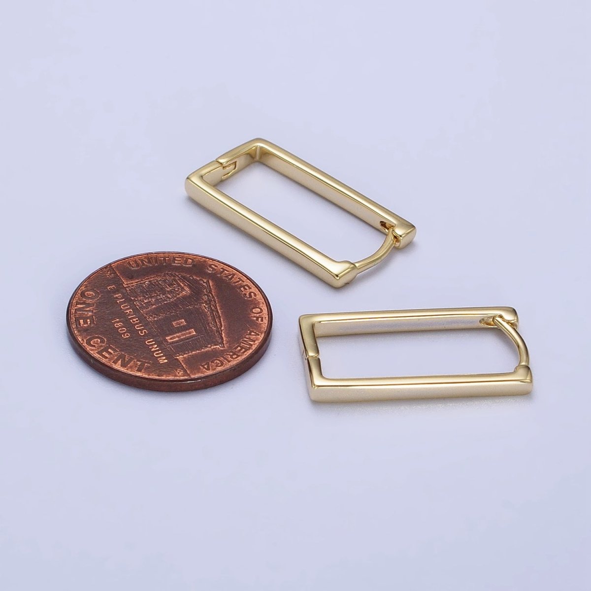 Gold 20.8mm Thin Rectangular Oblong U-Shaped Hoop Earrings | AB417 - DLUXCA