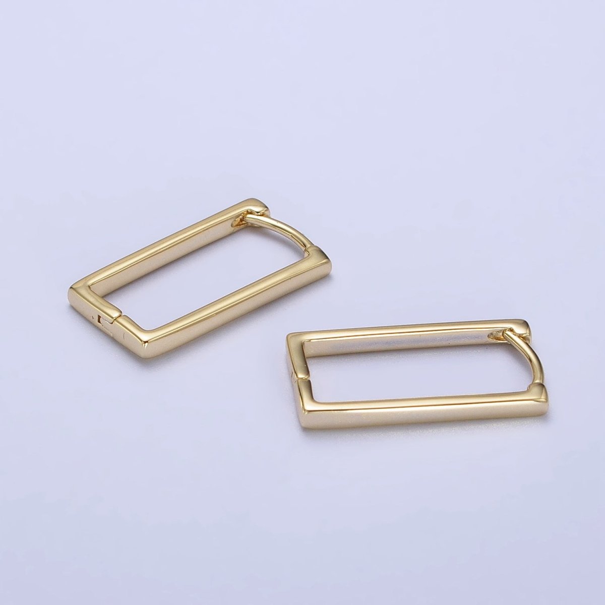 Gold 20.8mm Thin Rectangular Oblong U-Shaped Hoop Earrings | AB417 - DLUXCA