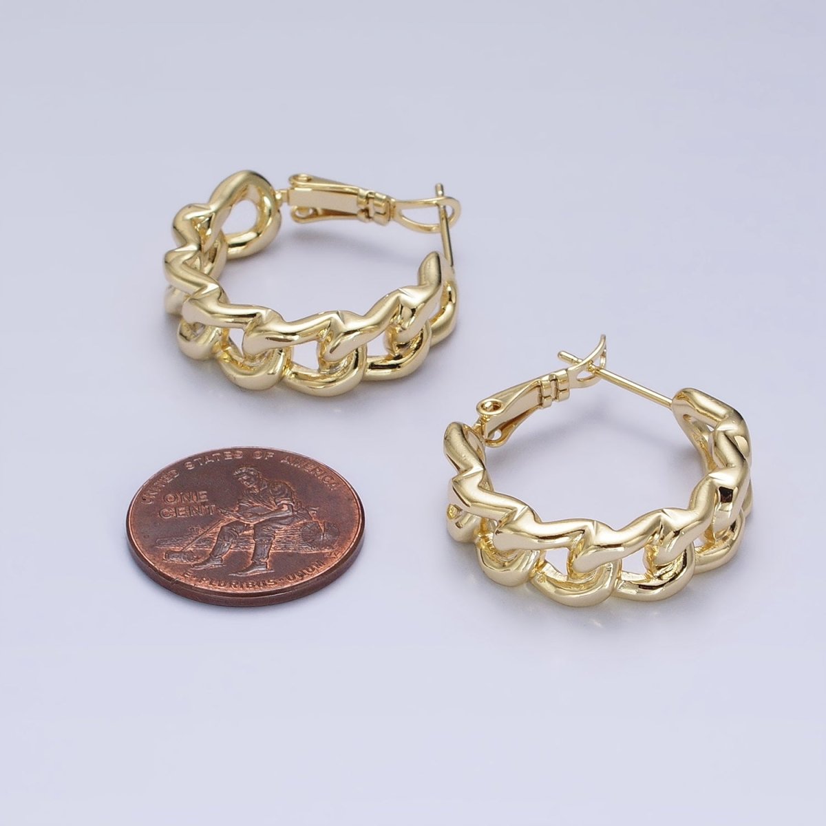 Gold 25mm Flat Curb Link Geometric Hoop Earrings | AB849 - DLUXCA