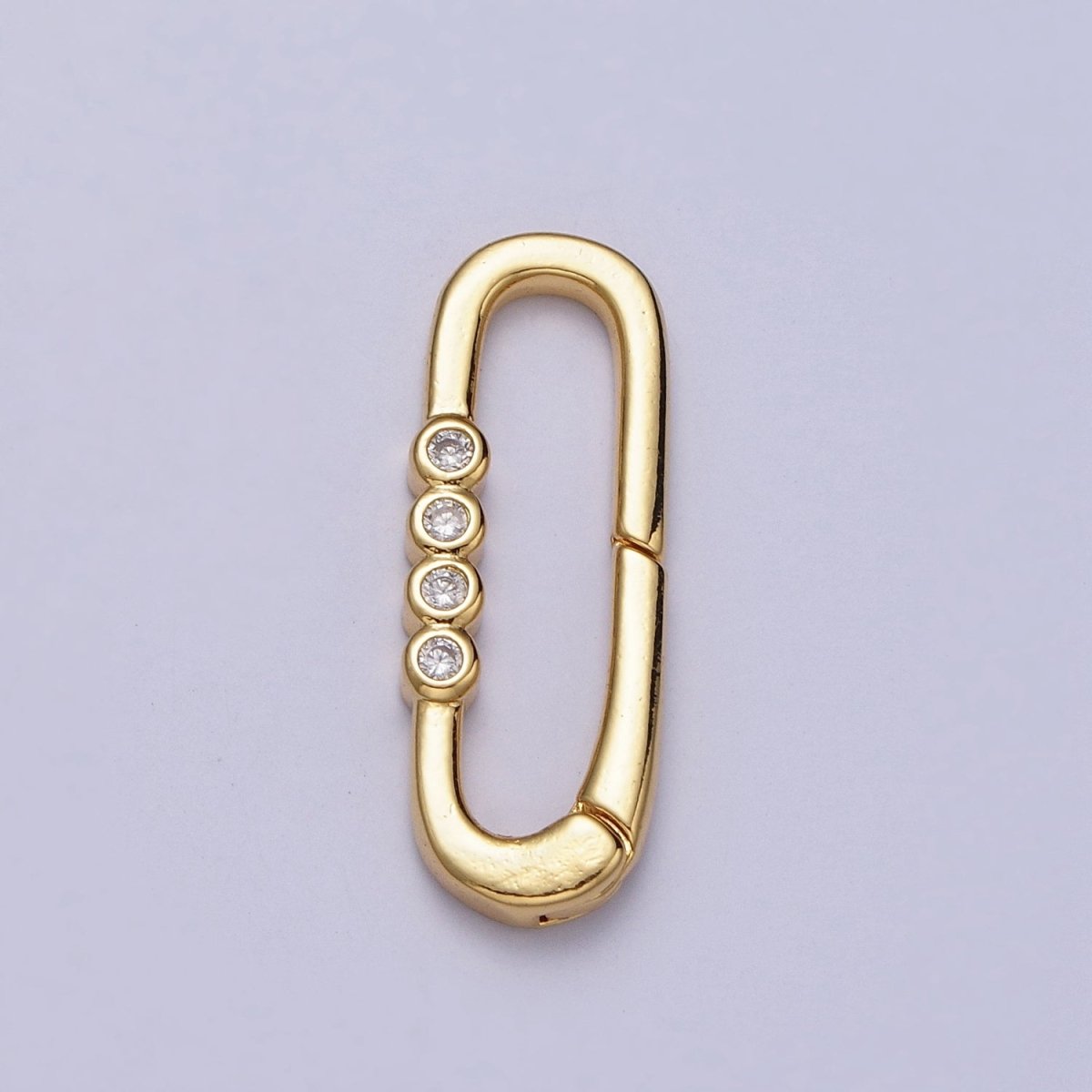 Gold 26mm Rectangular Oblong Push Spring Gate Ring Four Clear CZ Supply | Z036 - DLUXCA