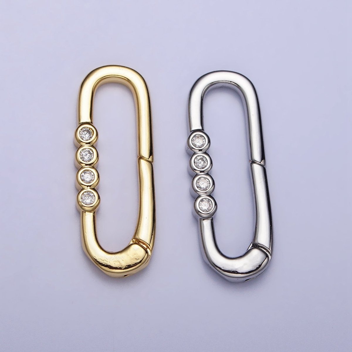 Gold 26mm Rectangular Oblong Push Spring Gate Ring Four Clear CZ Supply | Z036 - DLUXCA