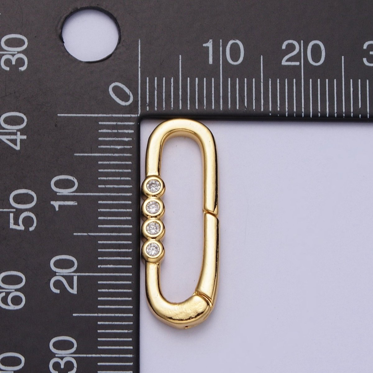 Gold 26mm Rectangular Oblong Push Spring Gate Ring Four Clear CZ Supply | Z036 - DLUXCA