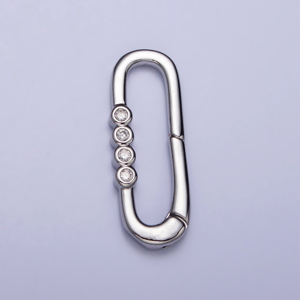 Gold 26mm Rectangular Oblong Push Spring Gate Ring Four Clear CZ Supply | Z036 - DLUXCA