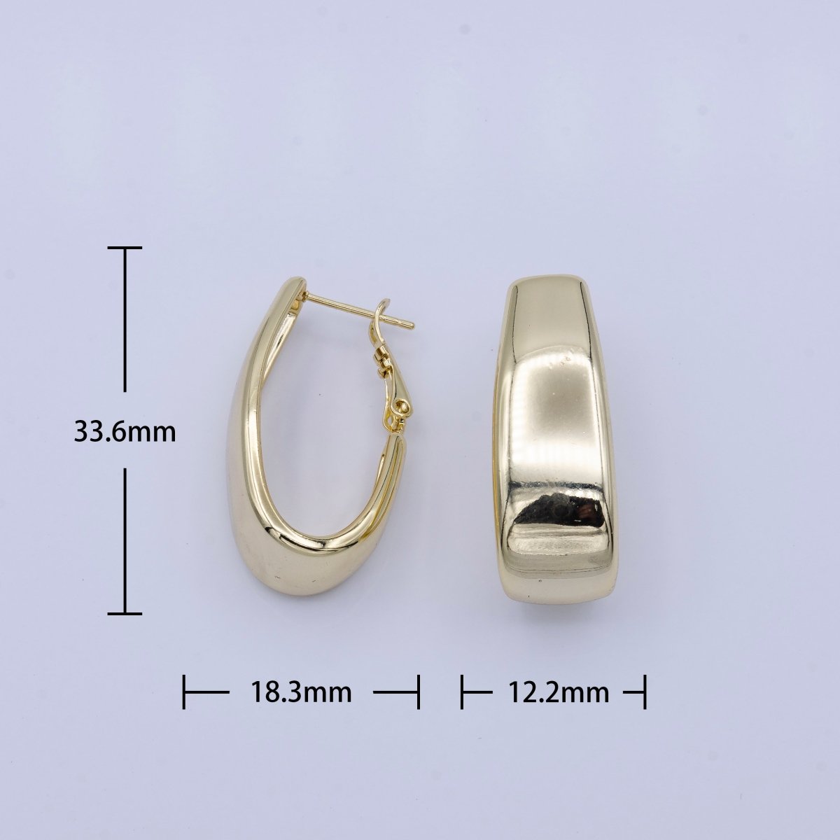 Gold 33.5mm Wide Dome Oblong Hinge Hoop Earrings | AB1089 - DLUXCA