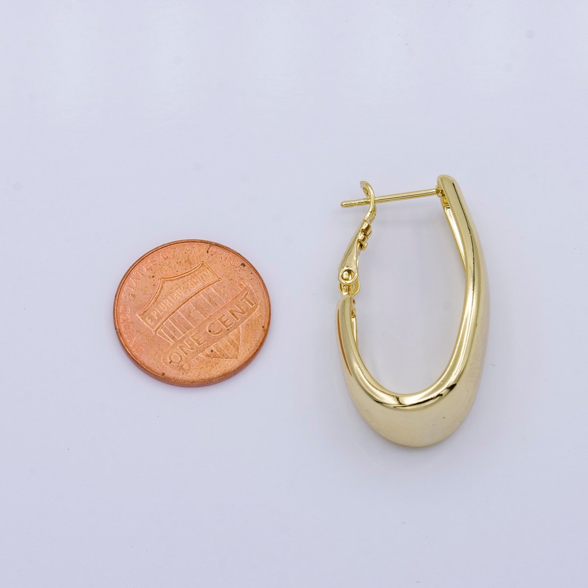 Gold 33.5mm Wide Dome Oblong Hinge Hoop Earrings | AB1089 - DLUXCA