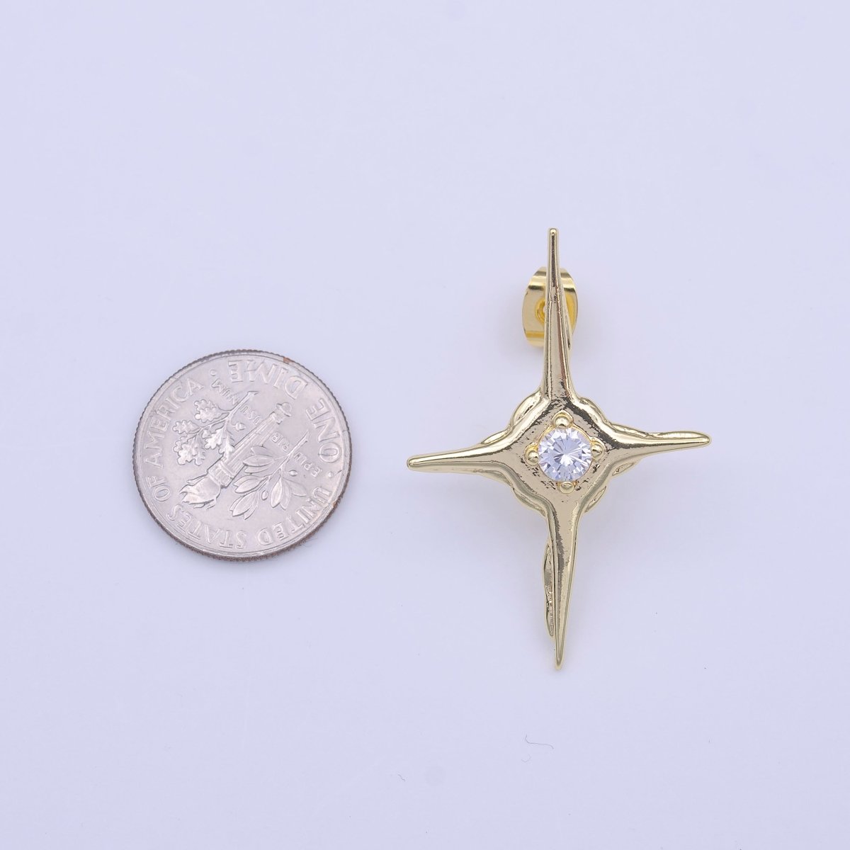 Gold 35mm North Star Celestial Stud Minimalist Earrings | Y-212 - DLUXCA