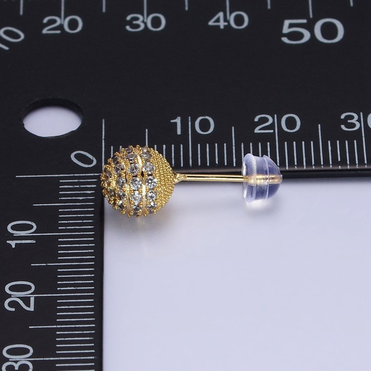 Gold 8mm, 10mm Round Shambala Bead Micro Paved Stud Earrings | AB1010 AB1011 - DLUXCA