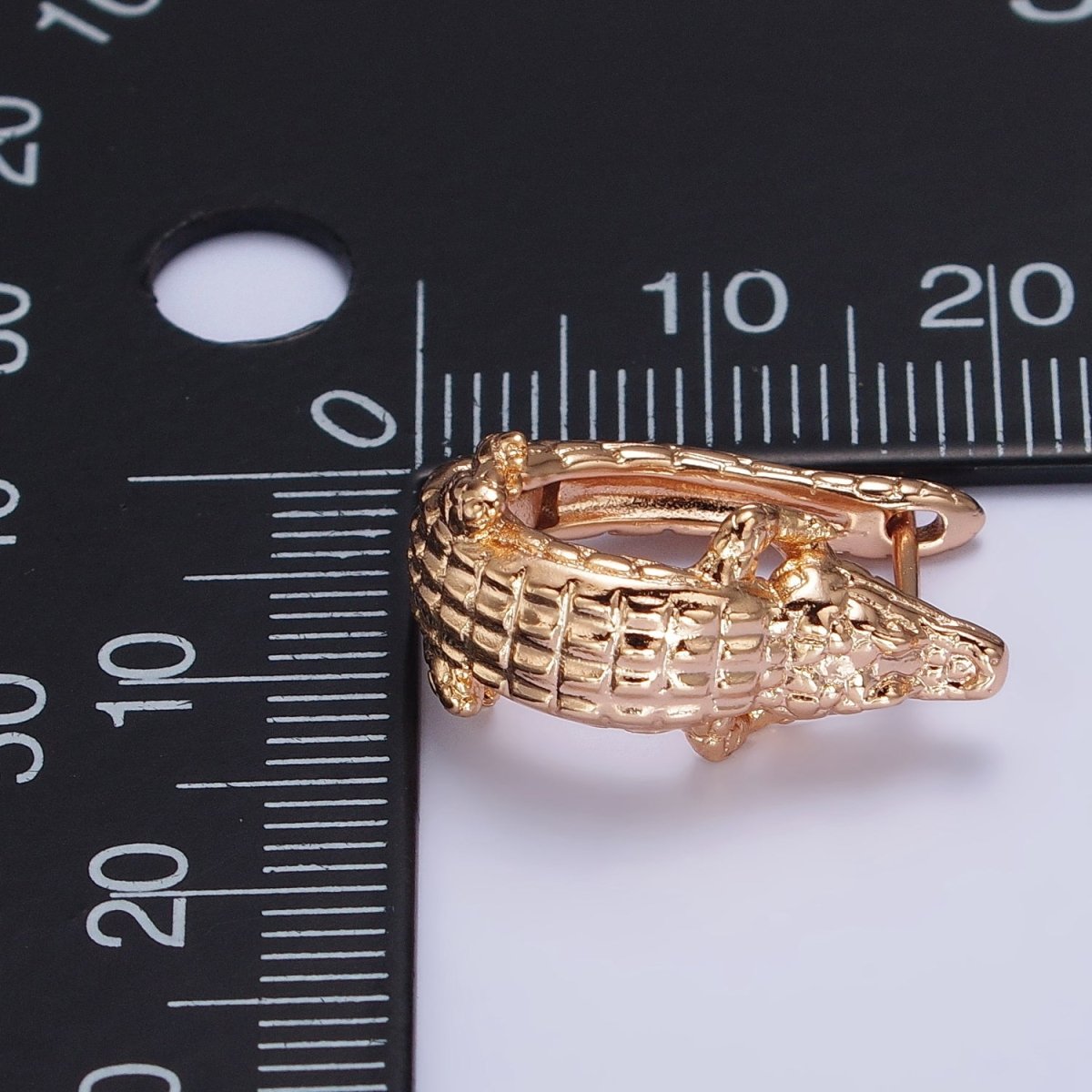Gold Alligator Crocodile Reptilian Animal-Themed English Lock Earrings | AB225 - DLUXCA