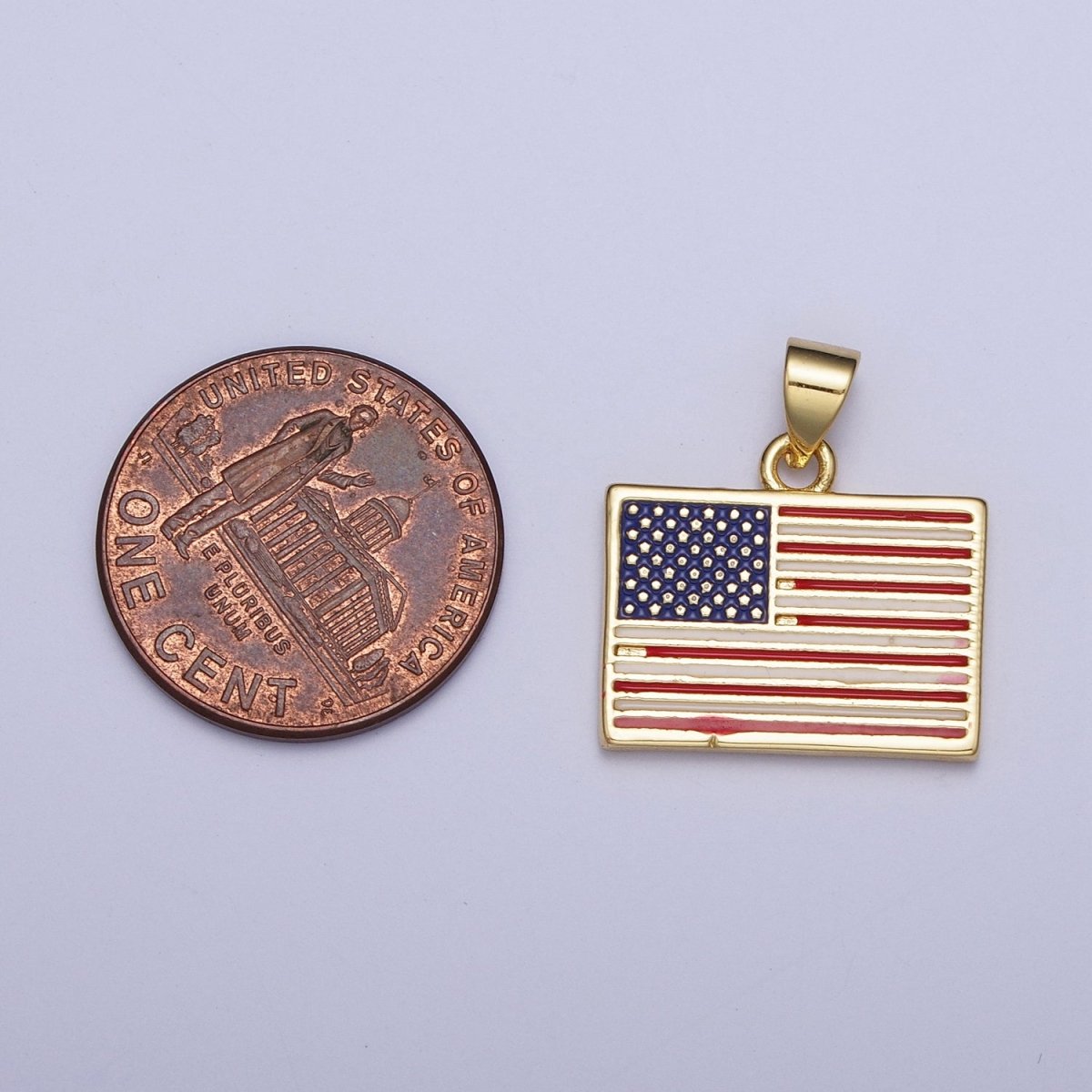 Gold American Flag Pendant, 4th of July Independence Day USA Charm For Jewelry Making | X-468 - DLUXCA