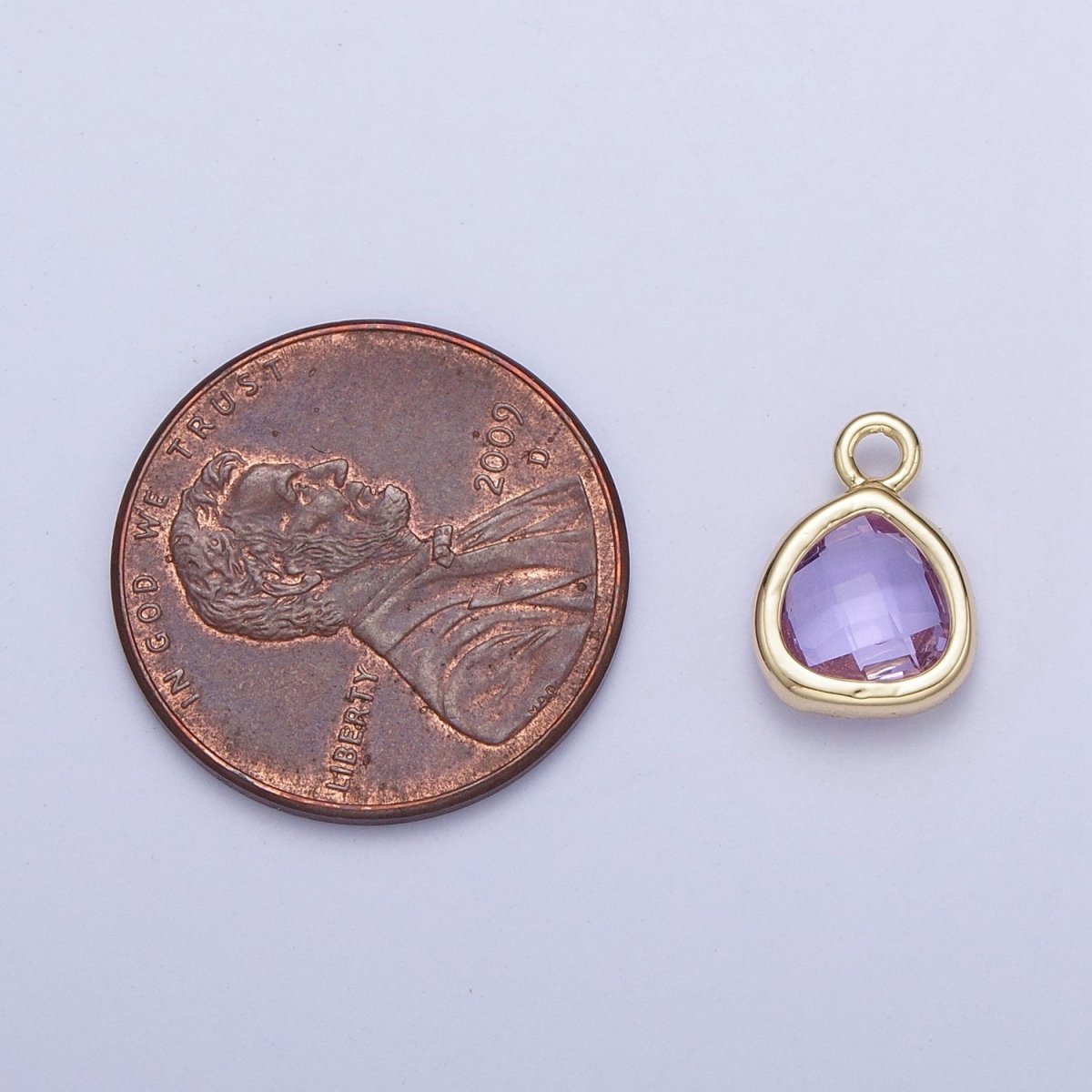 Gold Amethyst Purple Teardrop Cubic Zirconia Charm Supply For Jewelry Making AG-075 - DLUXCA