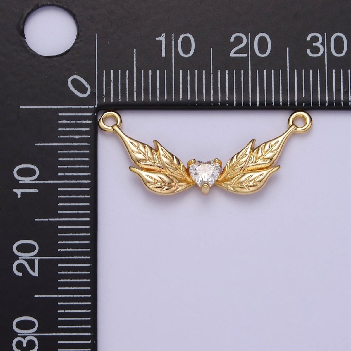 Gold Angel Charm Connector Yellow Clear Heart CZ Wing Charms, Gold Angel Wings, Necklace Bracelet Link Connector Findings F-207 F-215 - DLUXCA