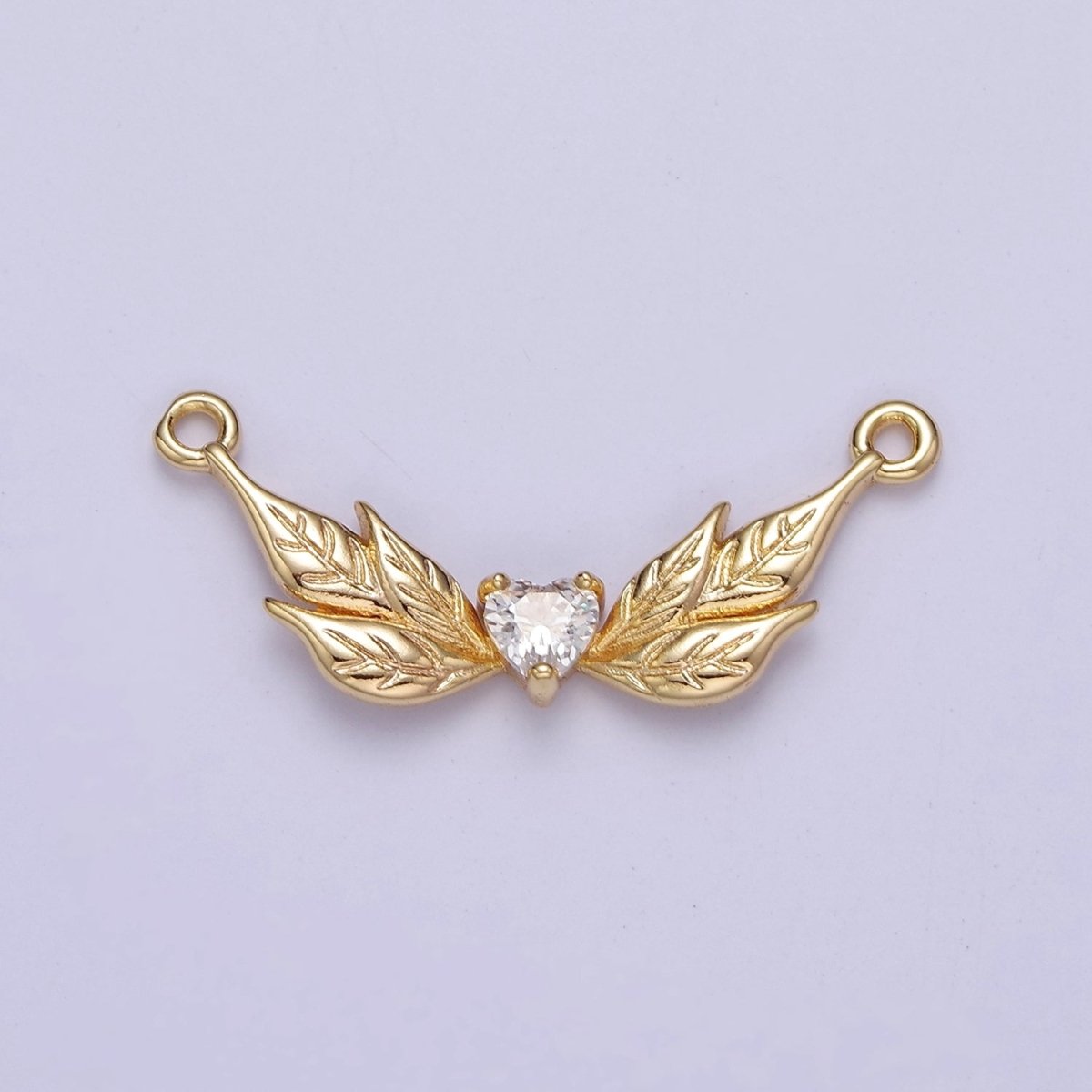 Gold Angel Charm Connector Yellow Clear Heart CZ Wing Charms, Gold Angel Wings, Necklace Bracelet Link Connector Findings F-207 F-215 - DLUXCA