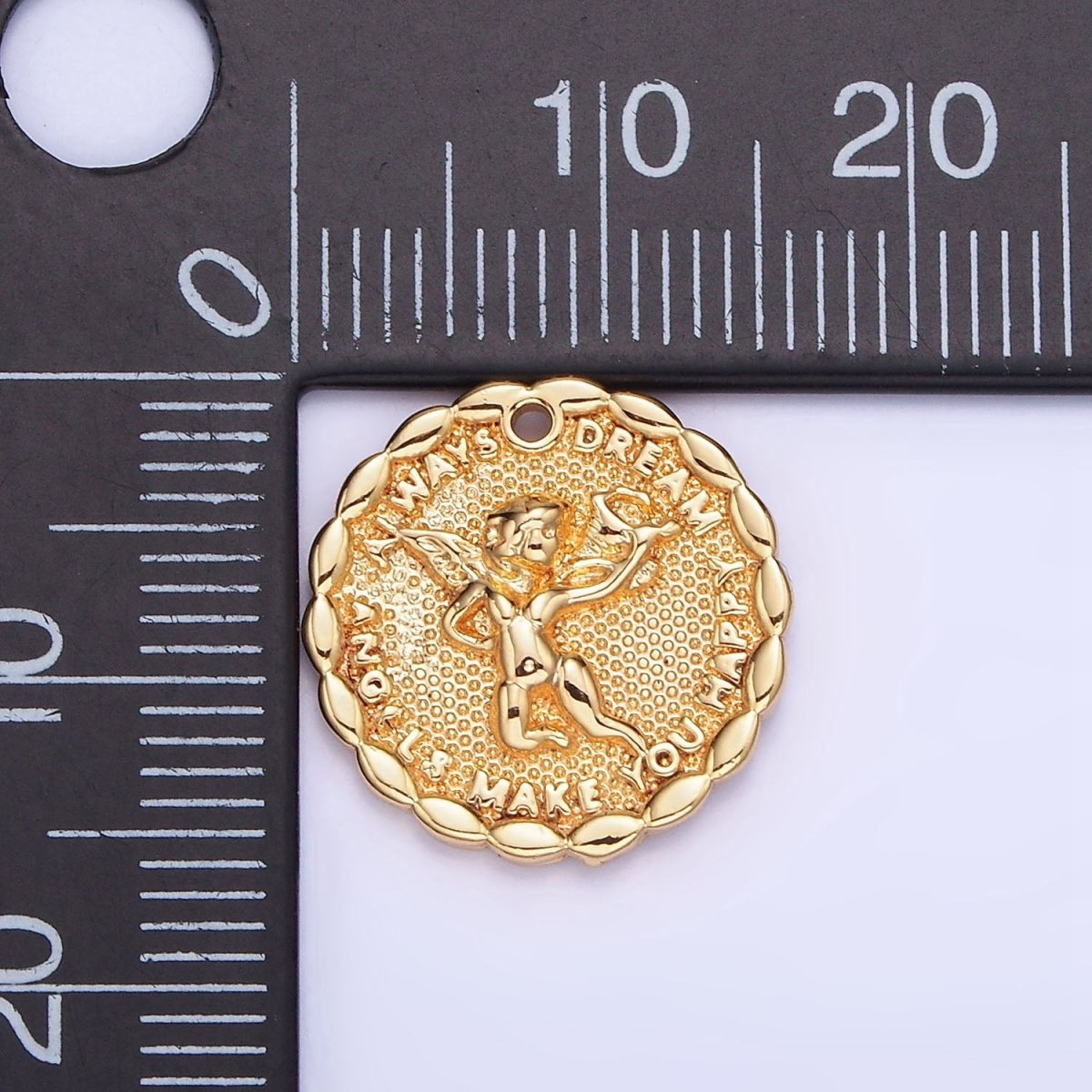 Gold Angel Charms 14K Gold Filled Angel Coin Pendant Angel Make your Dream Happy Always B881 - DLUXCA