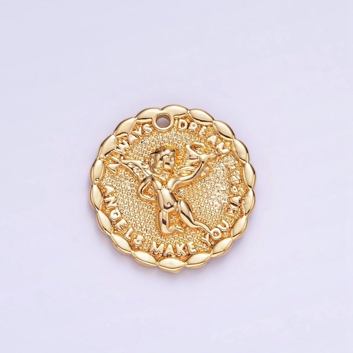 Gold Angel Charms 14K Gold Filled Angel Coin Pendant Angel Make your Dream Happy Always B881 - DLUXCA