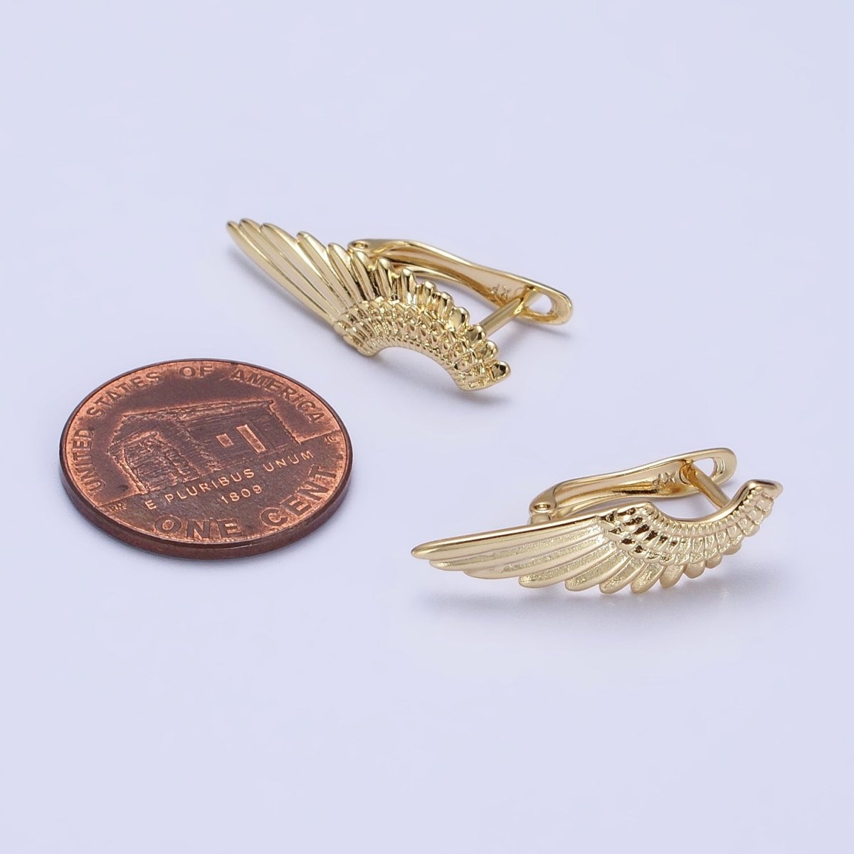 Gold Angel Feather Wings Minimalist English Lock Earrings Set | AB433 - DLUXCA