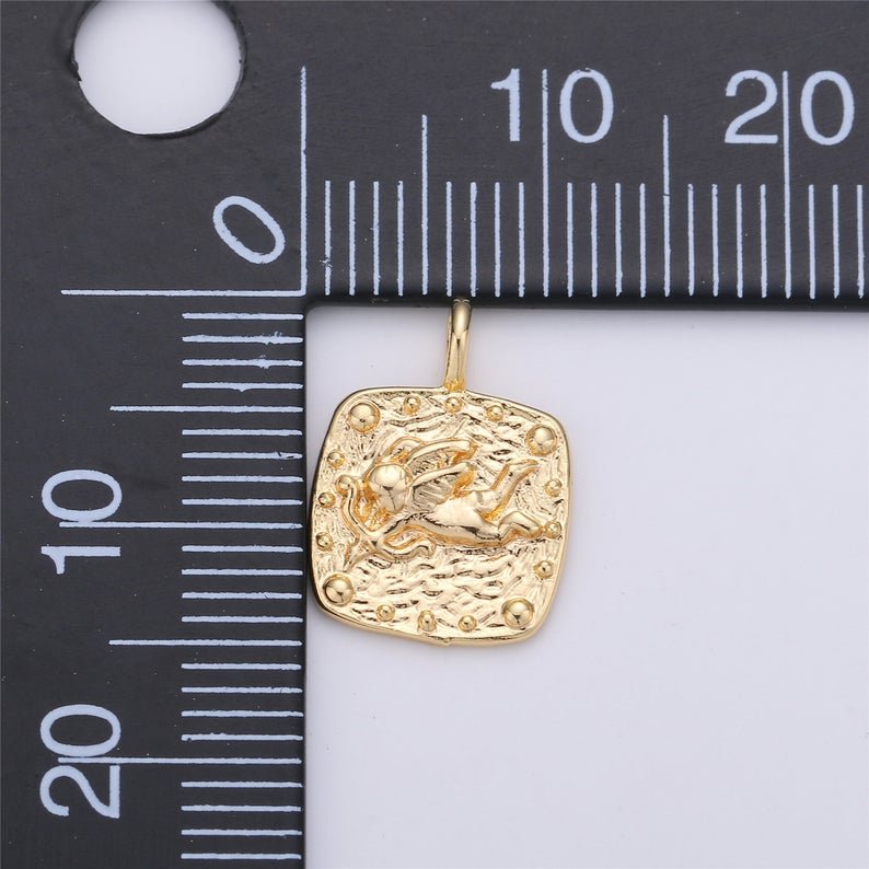 Gold Angel Medallion Pendant / Gold Filled Cupid Charm / Angel Square Charm / Cherub Necklace Earring Charm Pendant for Jewelry Making C-583 - DLUXCA