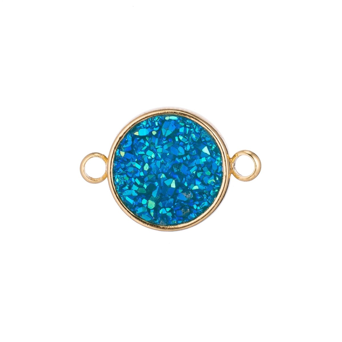 Gold Aqua Blue Round Druzy Drusy Agate Gemstone DIY Dainty Gift Bracelet Charm Bead Connector Double Bail Pendant for Jewelry Making F-400 - DLUXCA