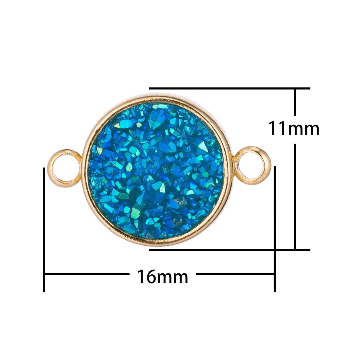 Gold Aqua Blue Round Druzy Drusy Agate Gemstone DIY Dainty Gift Bracelet Charm Bead Connector Double Bail Pendant for Jewelry Making F-400 - DLUXCA