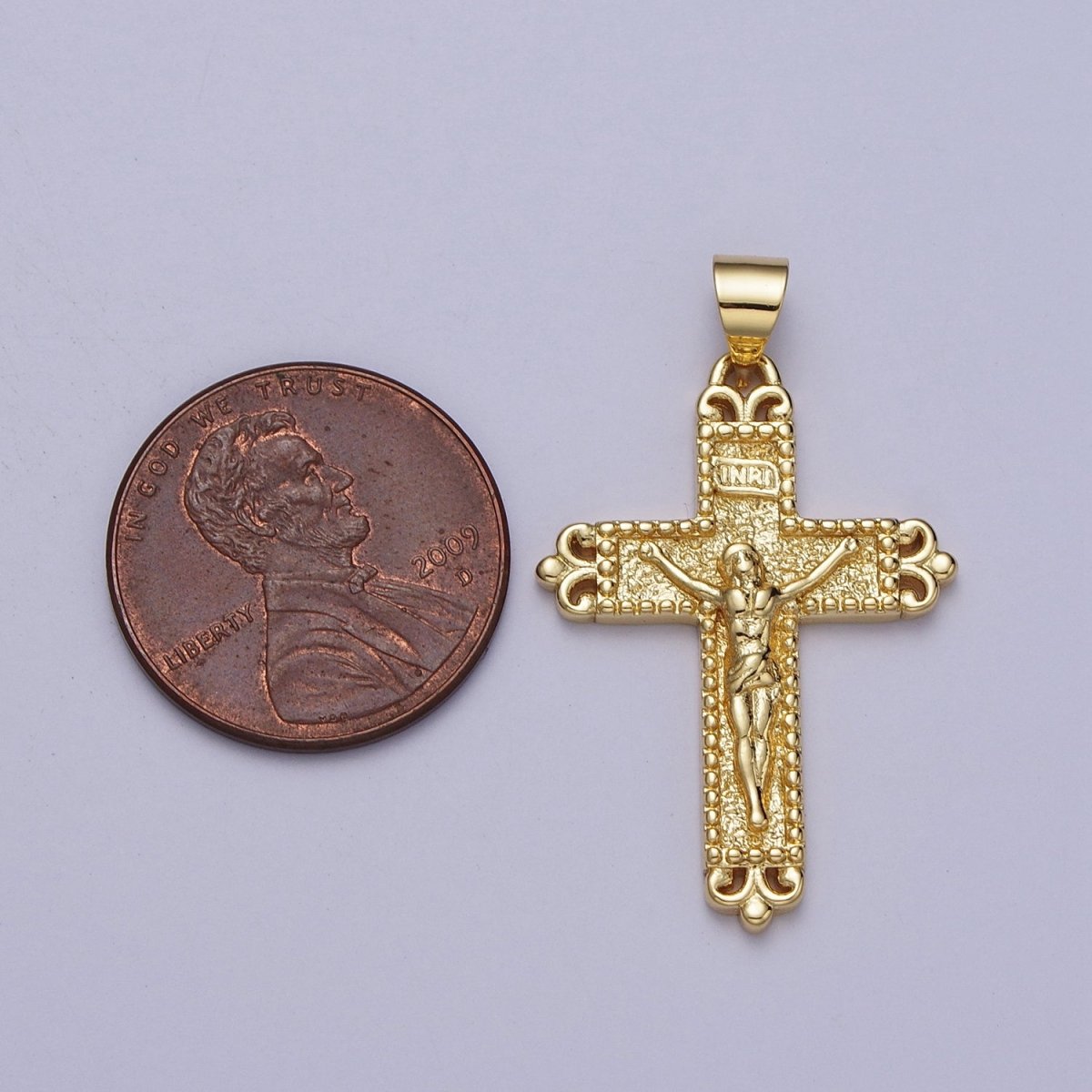 Gold Artisan Crucified Religious Cross Pendant H-048 - DLUXCA